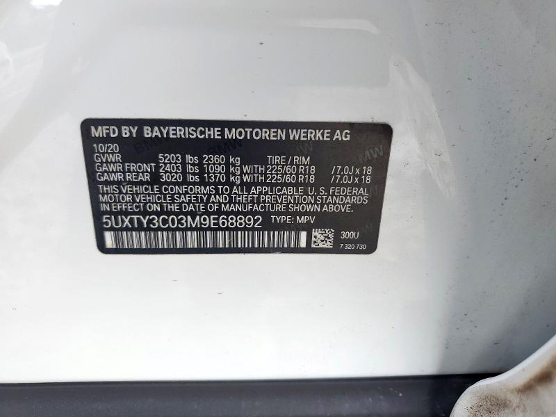 2021 BMW X3 SDRIVE3 5UXTY3C03M9E68892