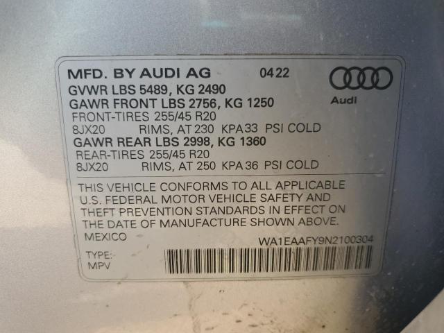 2022 AUDI Q5 PREMIUM WA1EAAFY9N2100304