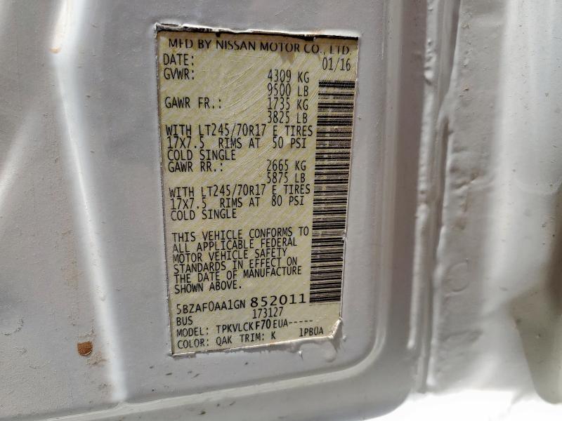 2016 NISSAN NV 3500 S 5BZAF0AA1GN852011