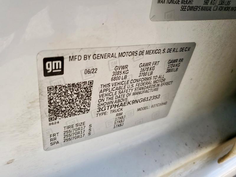 2022 GMC SIERRA C15 3GTPHAEK9NG612353