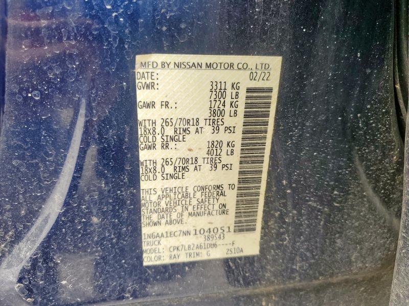 2022 NISSAN TITAN S 1N6AA1EC7NN104051
