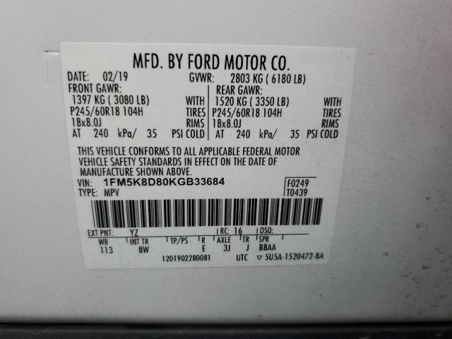 2019 FORD EXPLORER X - 1FM5K8D80KGB33684