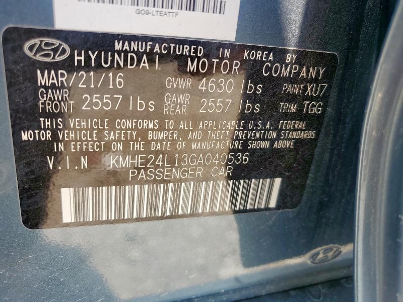 2016 HYUNDAI SONATA HYBRID KMHE24L13GA040536