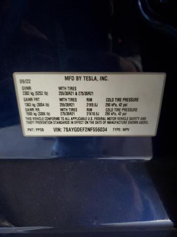 2022 TESLA MODEL Y 7SAYGDEF2NF556034