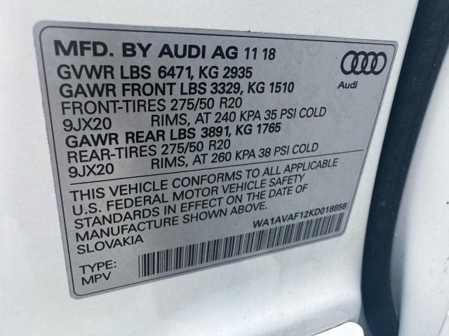 2019 AUDI Q8 PREMIUM WA1AVAF12KD018856