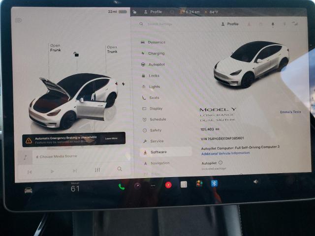 2022 TESLA MODEL Y 7SAYGDEE0NF385601