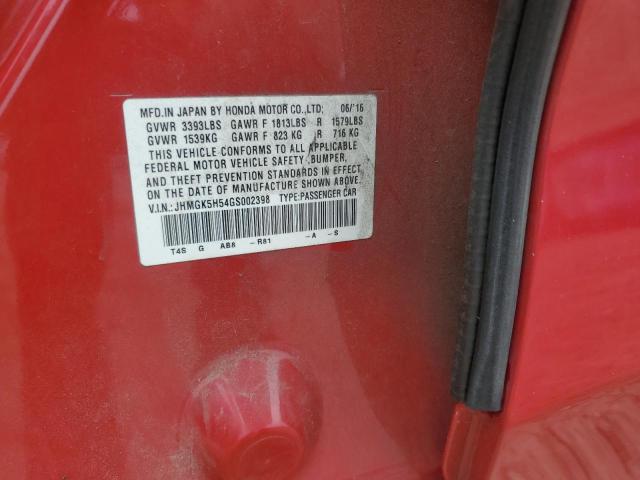 2016 HONDA FIT LX JHMGK5H54GS002398