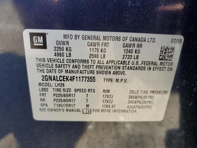 2015 CHEVROLET EQUINOX LT 2GNALCEK4F1177355