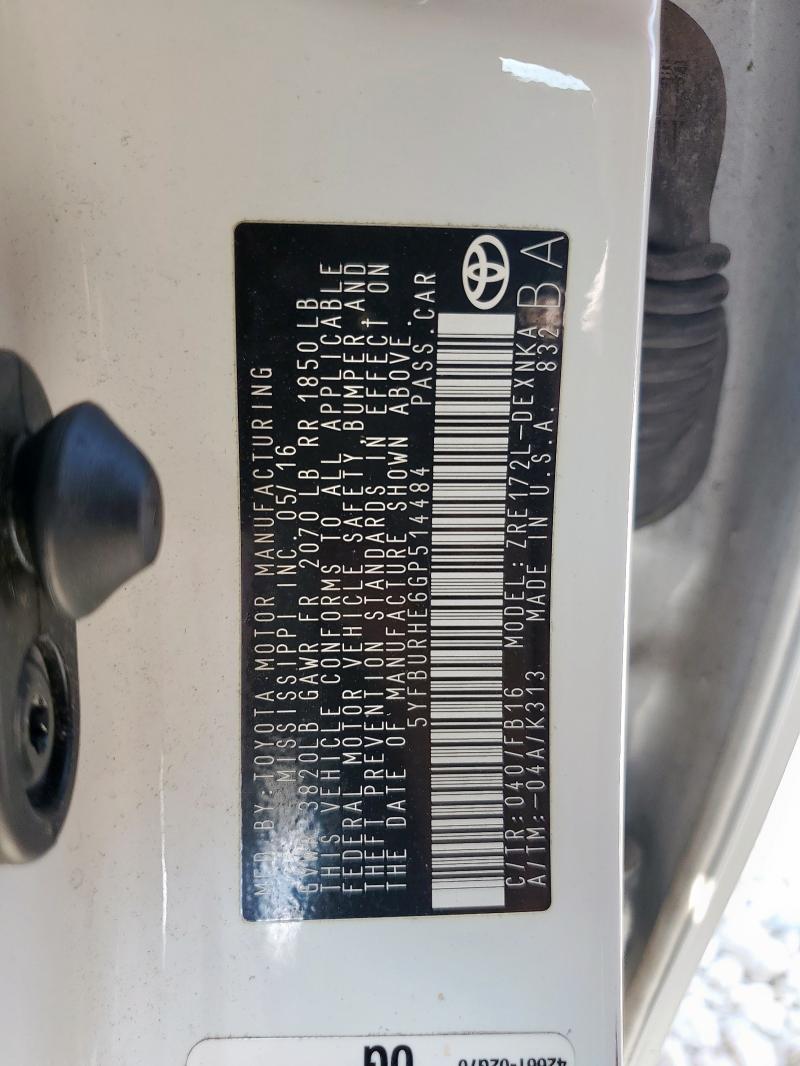 2016 TOYOTA COROLLA L 5YFBURHE6GP514484