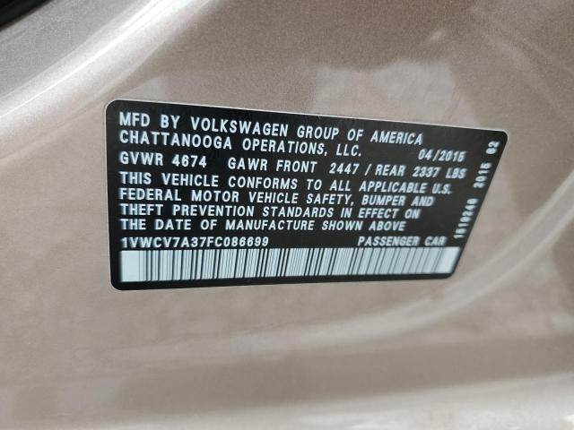2015 VOLKSWAGEN PASSAT SEL 1VWCV7A37FC086699