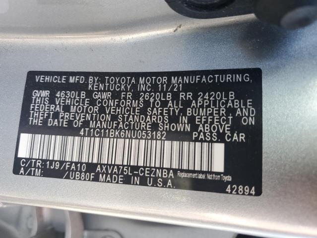 2022 TOYOTA CAMRY LE 4T1C11BK6NU053182