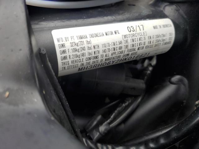 2017 YAMAHA YZFR3 MH3RH06Y2HK016621