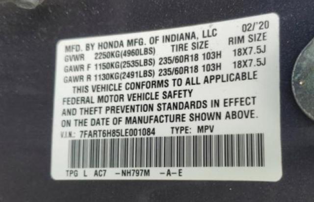 2020 HONDA CR-V EXL 7FART6H85LE001084