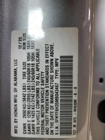 2021 HONDA PILOT EX 5FNYF6H35MB043467
