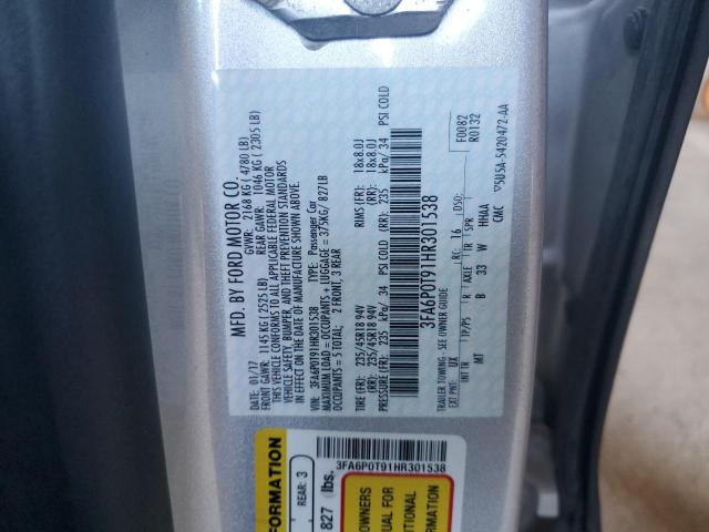 2017 FORD FUSION SE - 3FA6P0T91HR301538