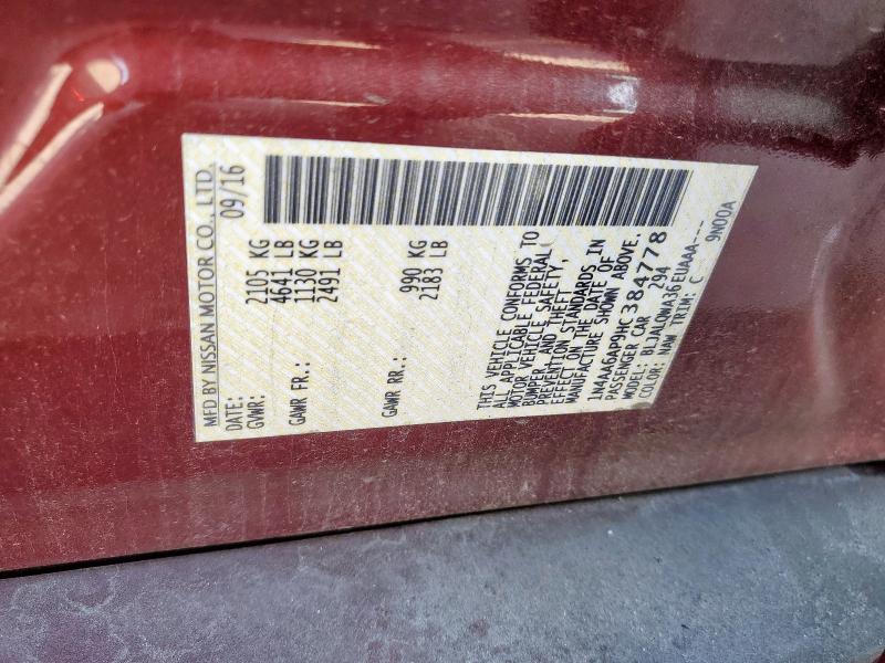2017 NISSAN MAXIMA 3.5 1N4AA6AP9HC384778