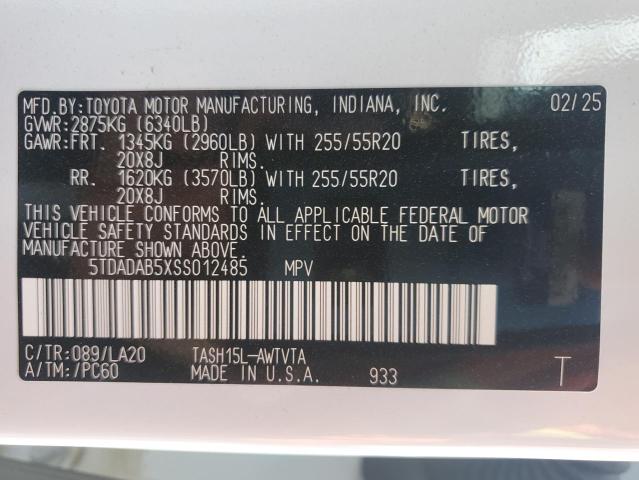 2025 TOYOTA GRAND HIGHLANDER LIMITED 5TDADAB5XSS012485