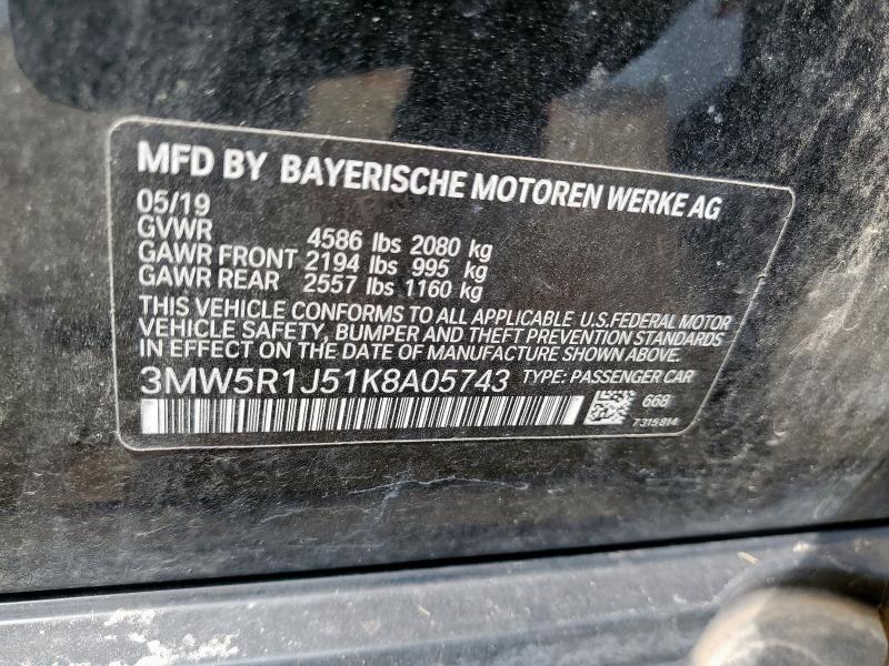 2019 BMW 330I 3MW5R1J51K8A05743