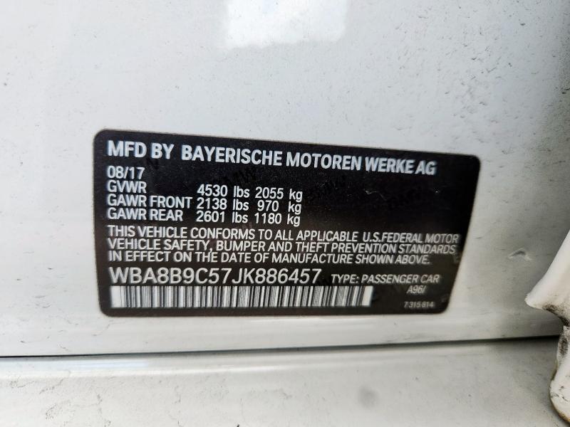 2018 BMW 330 I WBA8B9C57JK886457