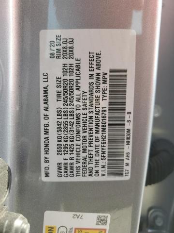 2021 HONDA PILOT SE 5FNYF6H21MB016791