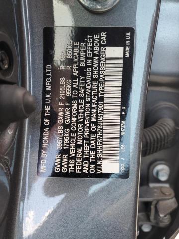 2018 HONDA CIVIC EXL SHHFK7H76JU417901