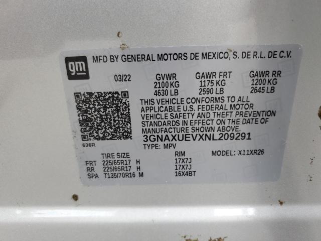 2022 CHEVROLET EQUINOX LT 3GNAXUEVXNL209291