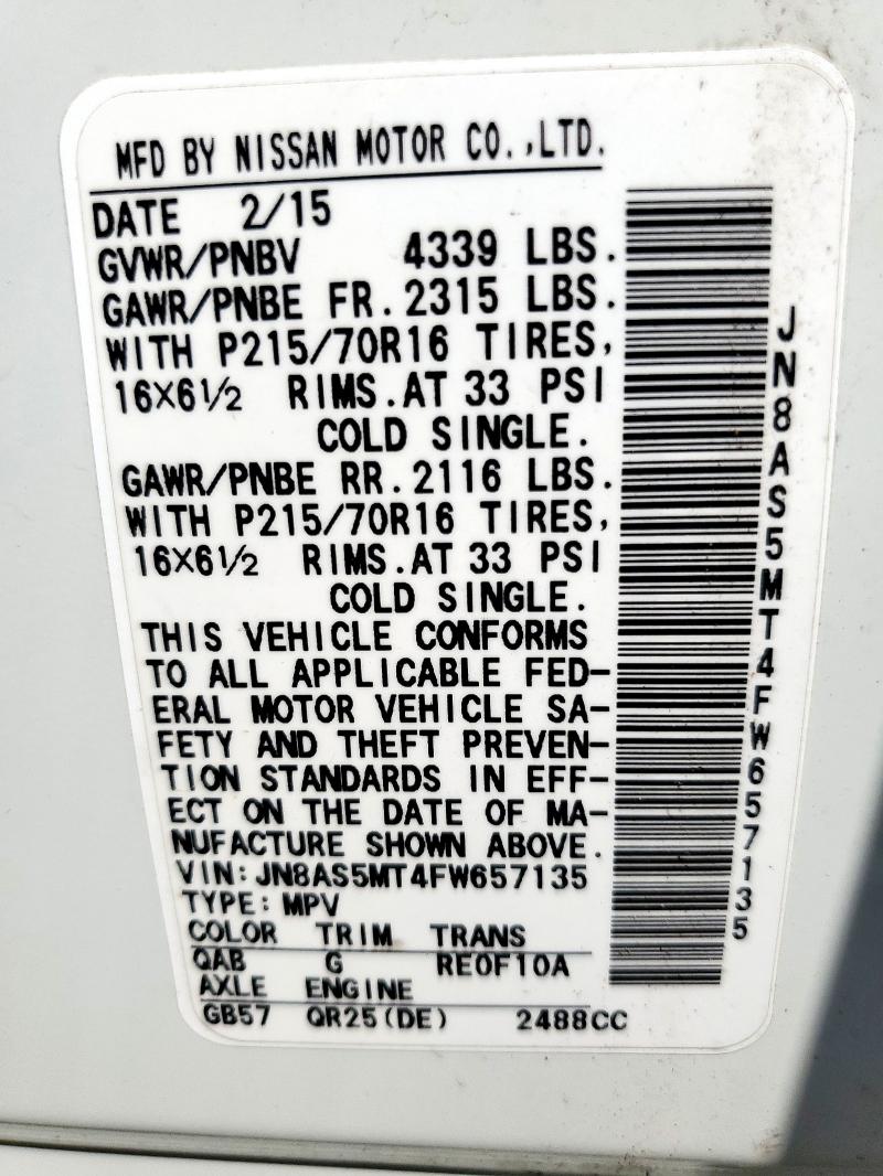 2015 NISSAN ROGUE SELE JN8AS5MT4FW657135