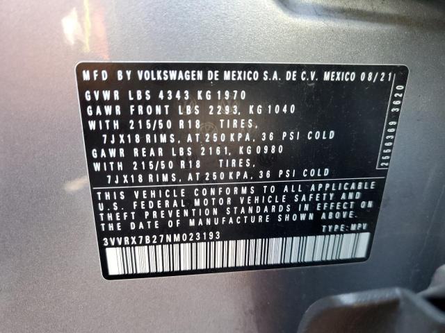 2022 VOLKSWAGEN TAOS SE 3VVRX7B27NM023193