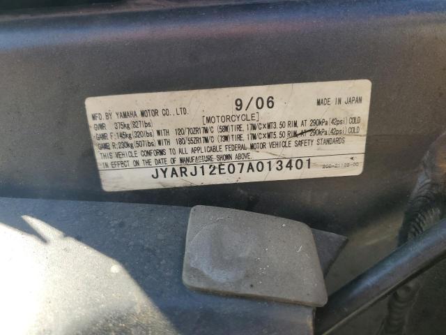 2007 YAMAHA YZFR6 L JYARJ12E07A013401