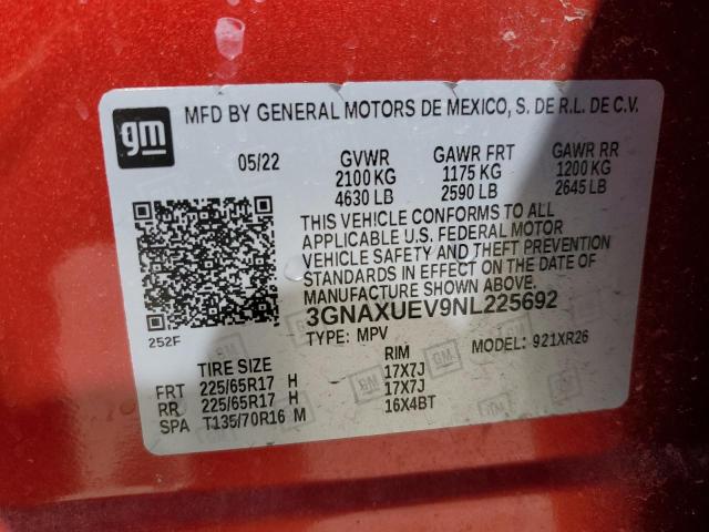 2022 CHEVROLET EQUINOX LT 3GNAXUEV9NL225692