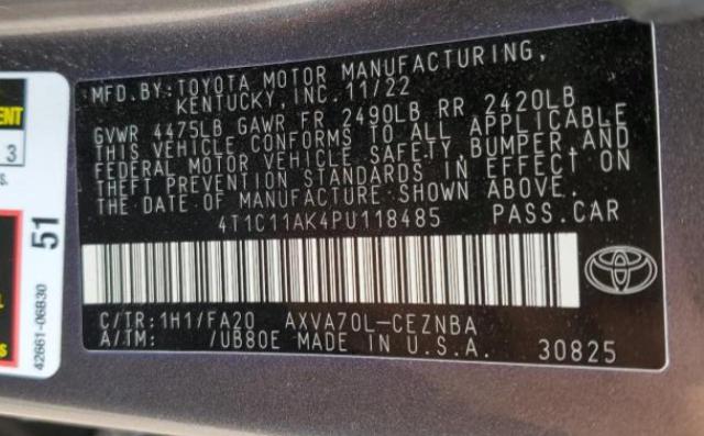 2023 TOYOTA CAMRY LE 4T1C11AK4PU118485