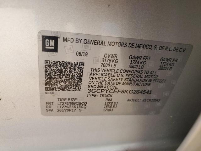2019 CHEVROLET SILVERADO K1500 TRAIL BOSS CUSTOM 3GCPYCEF8KG264541