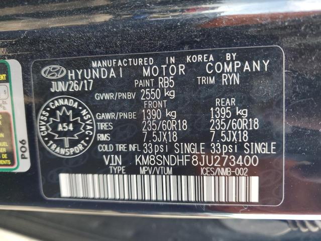 2018 HYUNDAI SANTA FE S KM8SNDHF8JU273400