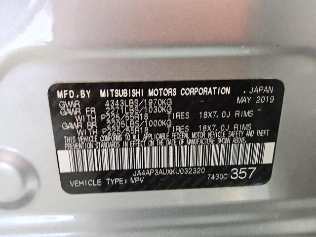 2019 MITSUBISHI OUTLANDER JA4AP3AUXKU032320