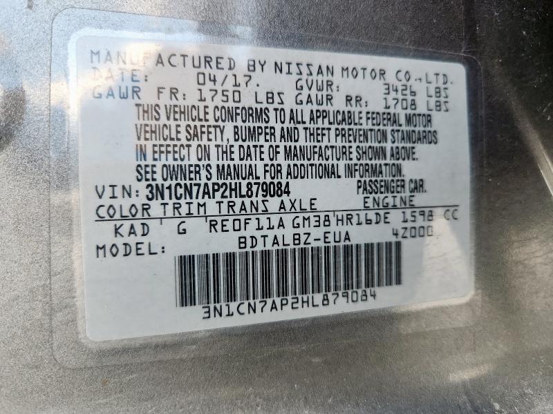 2017 NISSAN VERSA SV 3N1CN7AP2HL879084