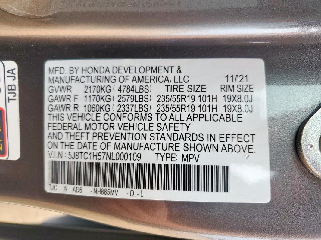 2022 ACURA RDX TECHNO 5J8TC1H57NL000109