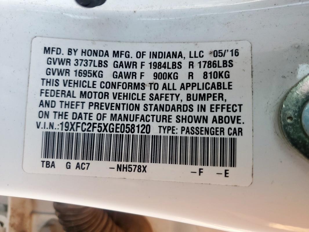 2016 HONDA CIVIC LX - 19XFC2F5XGE058120