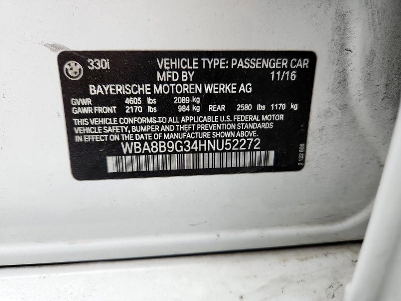 2017 BMW 330 I WBA8B9G34HNU52272