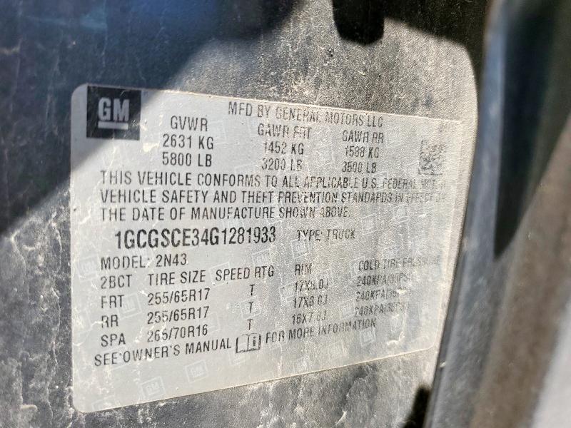 2016 CHEVROLET COLORADO L 1GCGSCE34G1281933
