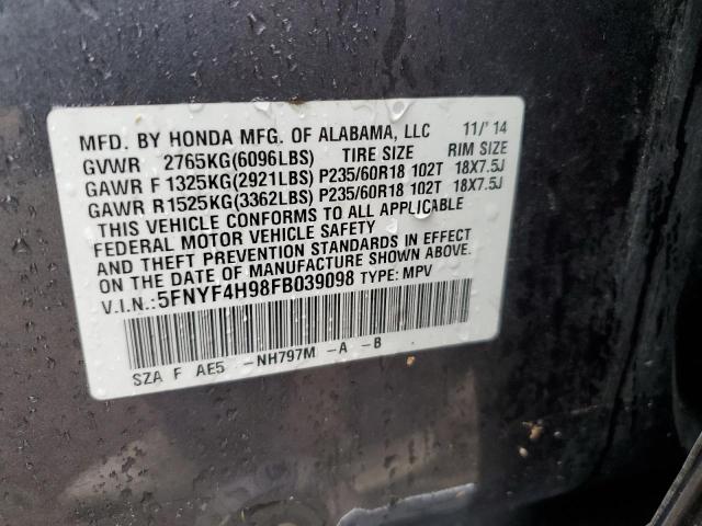 2015 HONDA PILOT TOUR 5FNYF4H98FB039098