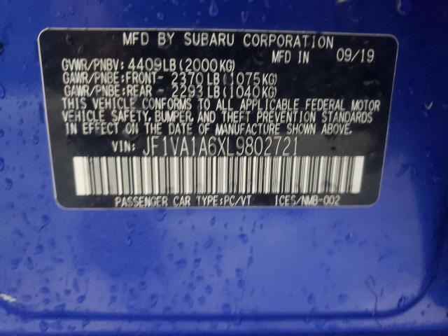 2020 SUBARU WRX JF1VA1A6XL9802721