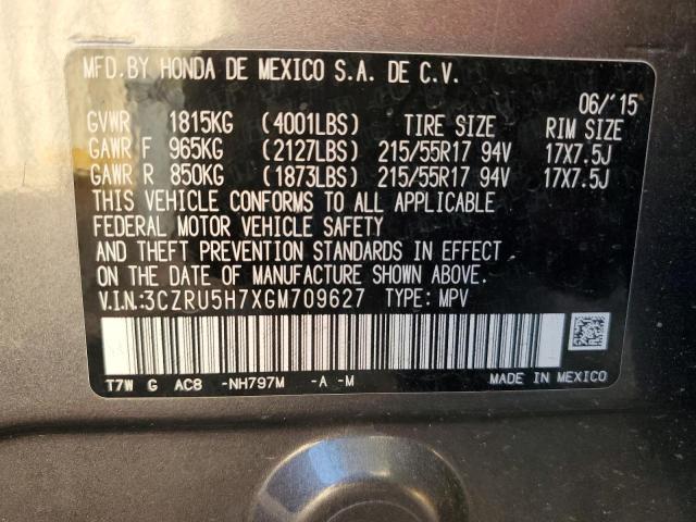 2016 HONDA HR-V EXL 3CZRU5H7XGM709627
