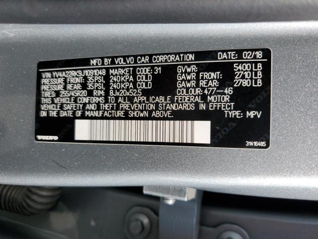 2018 VOLVO XC60 T6 MO YV4A22RK9J1091048