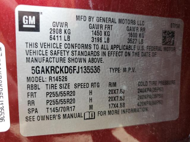 2015 BUICK ENCLAVE 5GAKRCKD6FJ135536