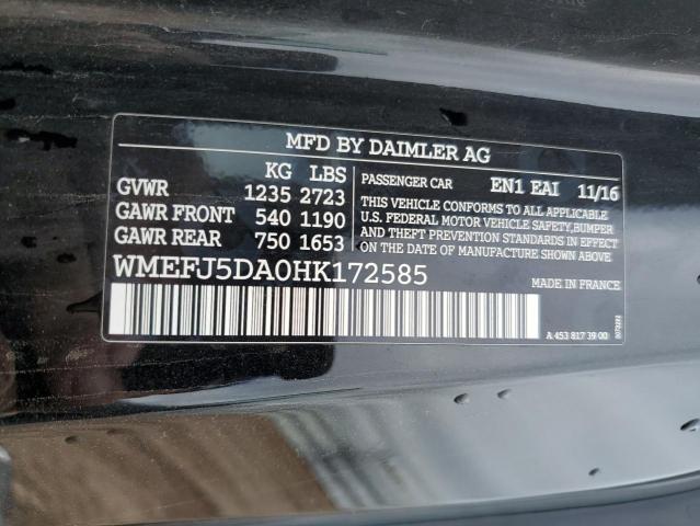 2017 SMART FORTWO WMEFJ5DA0HK172585