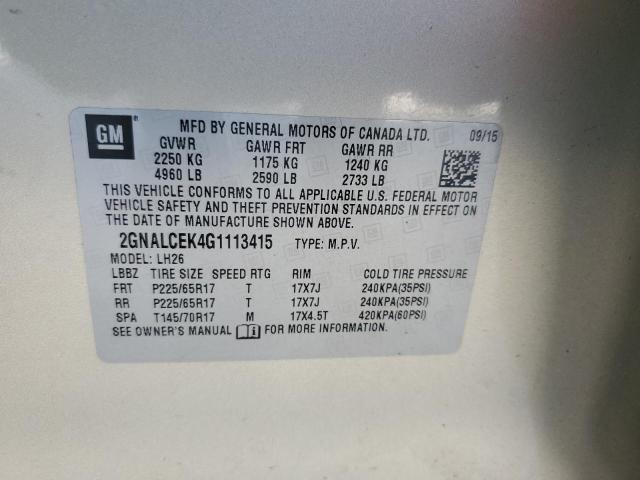 2016 CHEVROLET EQUINOX LT 2GNALCEK4G1113415