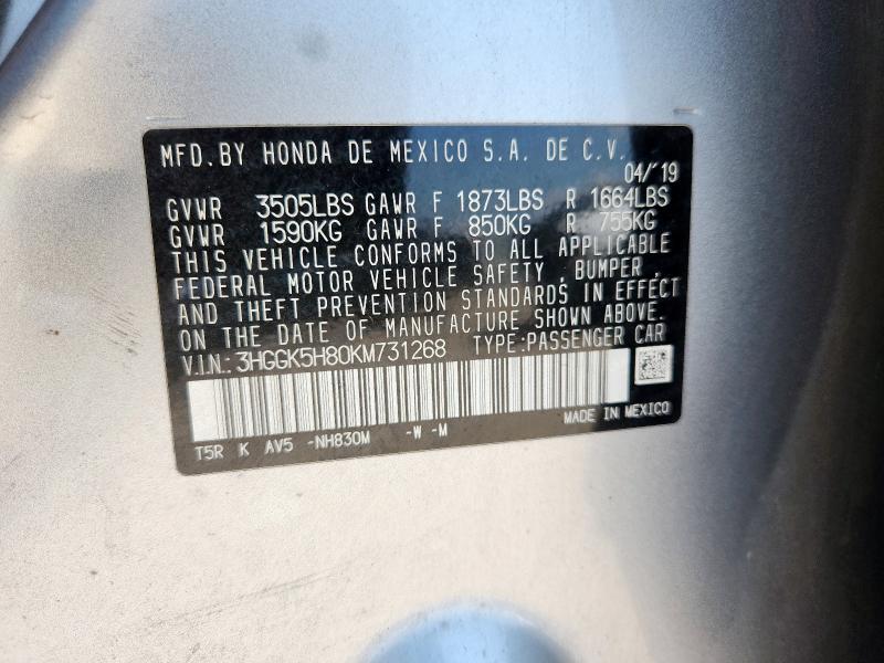 2019 HONDA FIT EX 3HGGK5H80KM731268