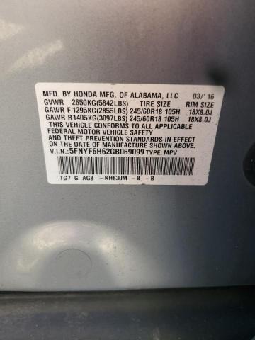 2016 HONDA PILOT EXL 5FNYF6H62GB069099