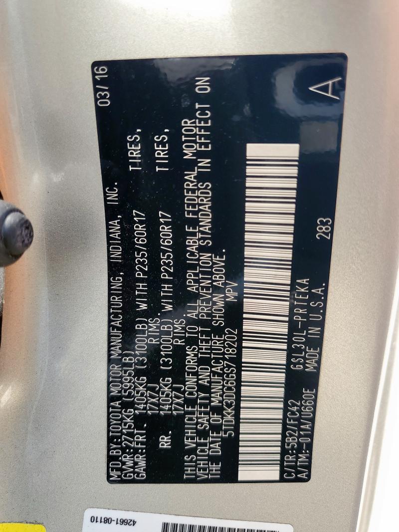 2016 TOYOTA SIENNA LE 5TDKK3DC6GS718202