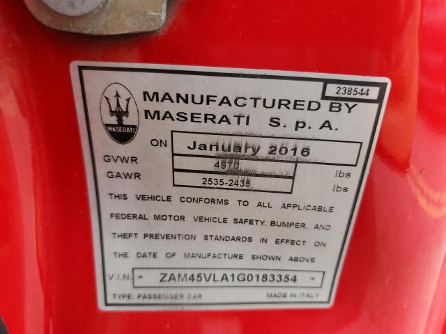 2016 MASERATI GRANTURISMO S ZAM45VLA1G0183354